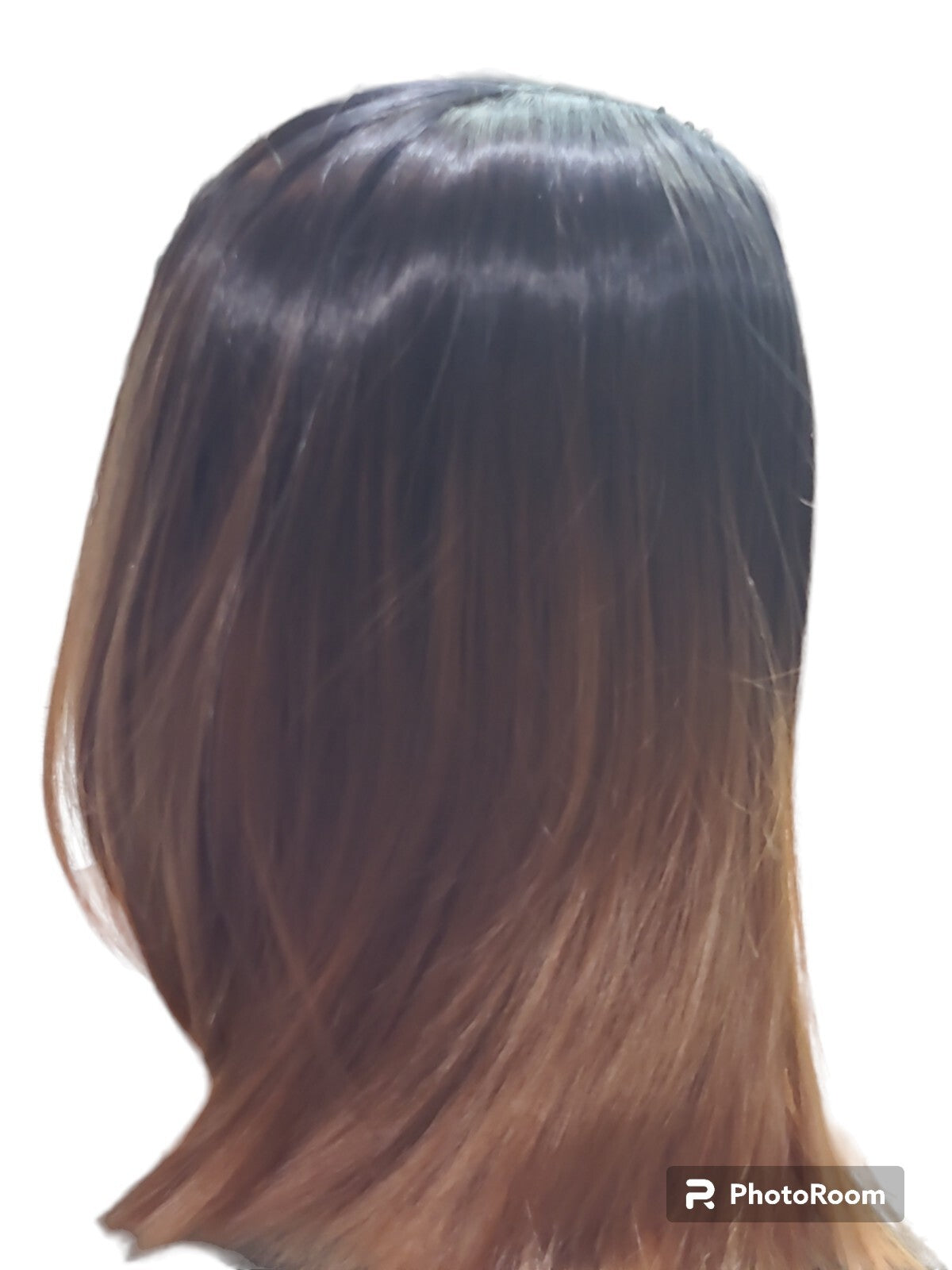 Ladies Wig Angled Bob. Dark brown with Rust Highlights