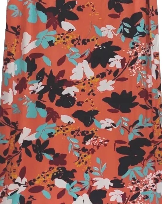 Ladies LILDY L-XL Side Slit Tie Coral Orange Multi-colored Maxi Skirt