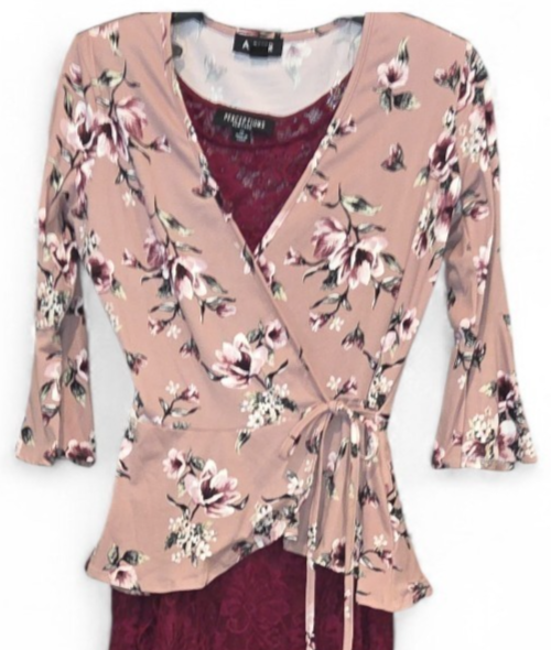 Perceptions Cranberry Lace A-line Fit & Flahe Dress Women Size 14 Short Sleeve