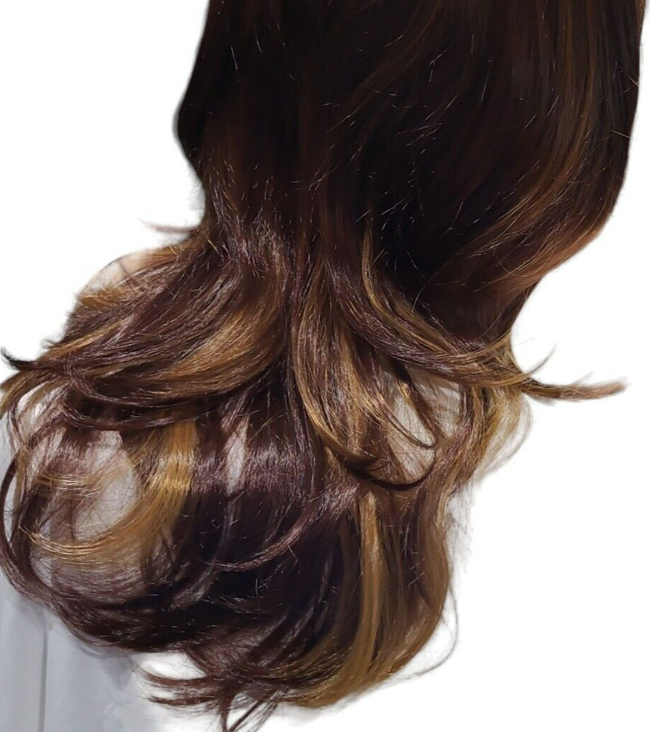 Long Wave Wigs Women Brown Mixed Color Heat Resistant Hair Synthetic Wig 16in