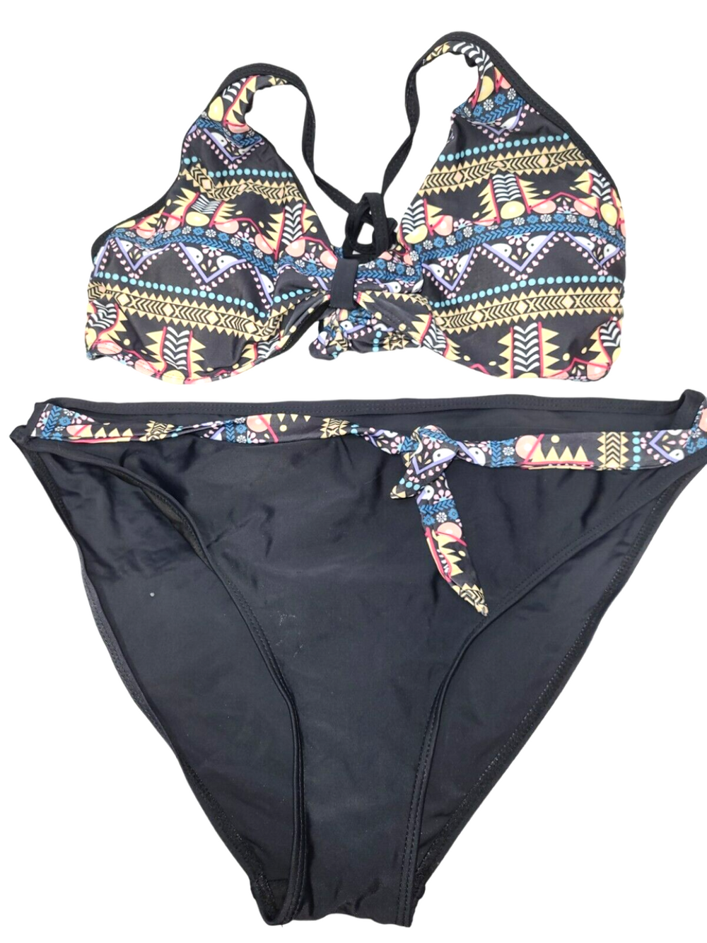 2-piece Swimsuit Black with Aztec Print size 11