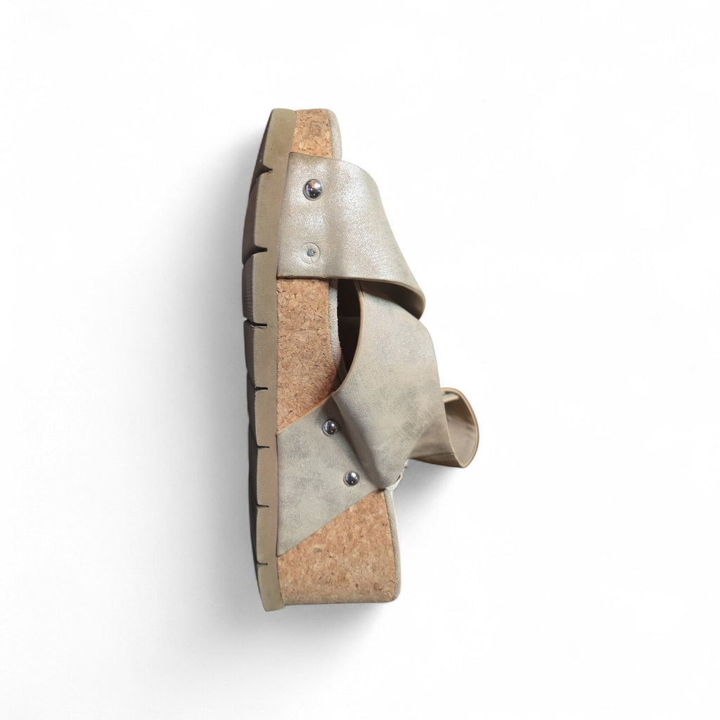 Indigo Rd. Beige Faux Suede Criss Cross Ankle Strap Wedge Heel Sandals