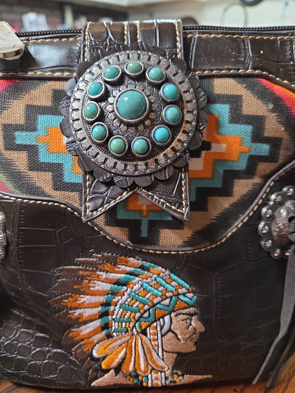 Montana West Aztec Indian Head Shoulder Bag