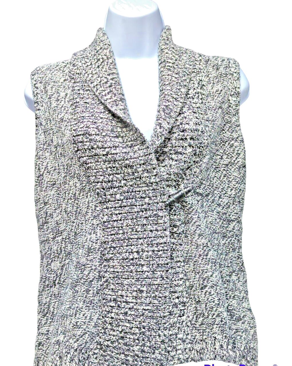 Chaps Petite Womens Charcoal Sleeveless Button Sweater Vest