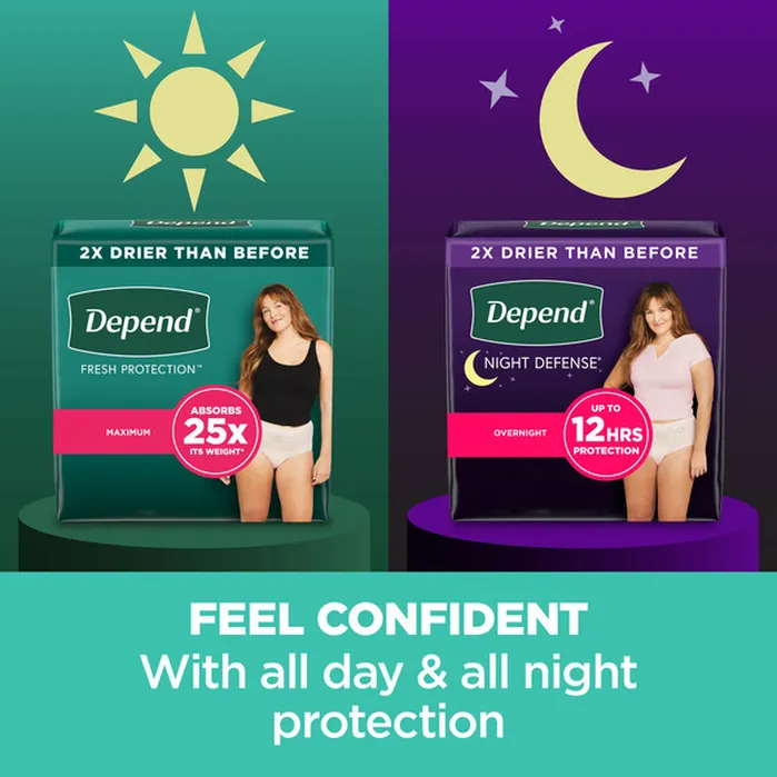 Depend Night Defense Incontinence Underwear for Women Medium 15 Count Blush