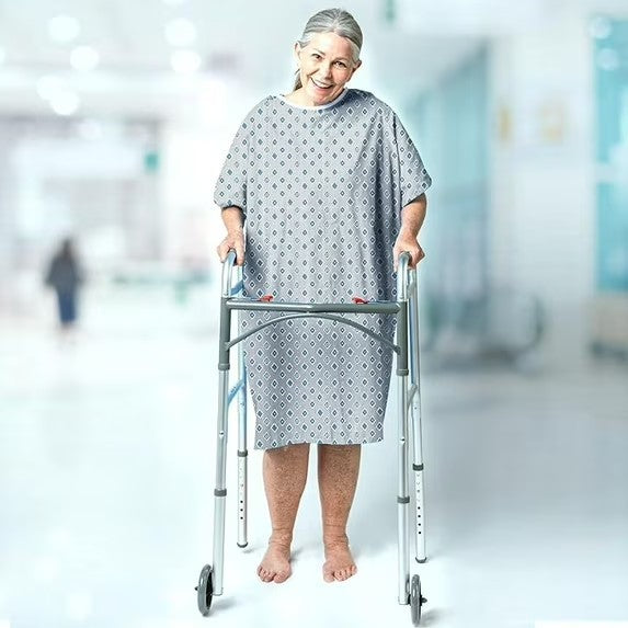 Linteum Textile Cotton Blend Hospital Patient Gown with Back Tie, Fits up to 2XL