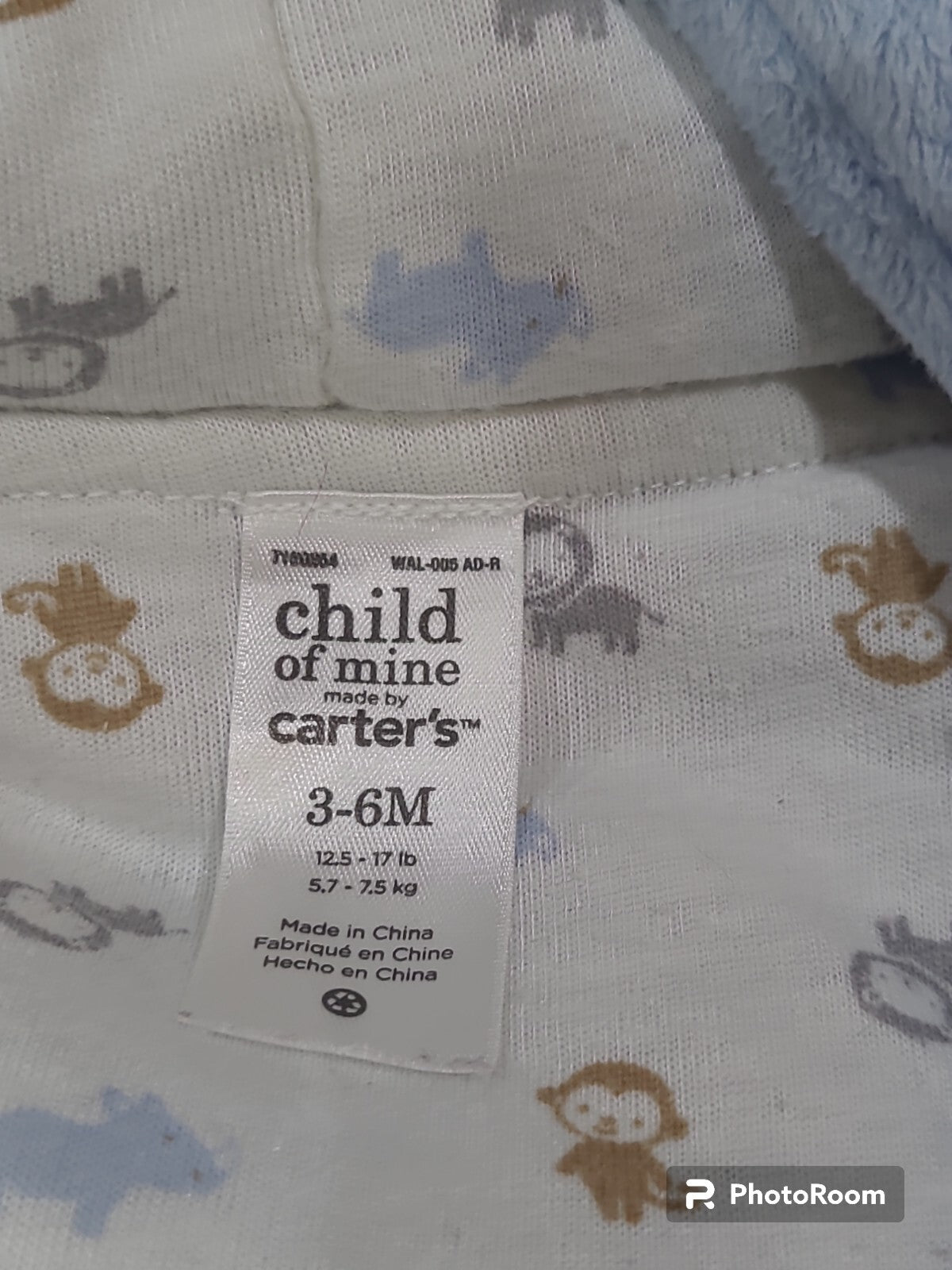 Infant Boy Child of Mine Carter's 3-6 Month Baby!! Blue Monkey Winter Snowsuit