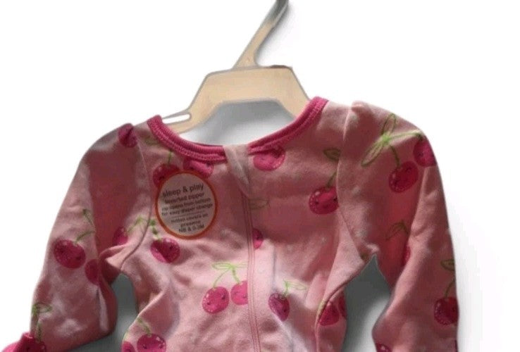 Wonder Nation  girls pink Cherries zip up footed sleeper NWT Newborn