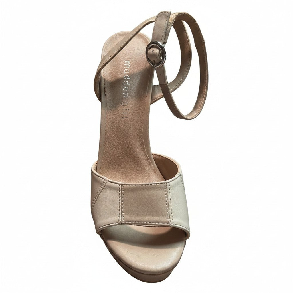 Madden Girl Beige Neutral Womens Block Heel Ankle Strap Platform Heels Size 6.5