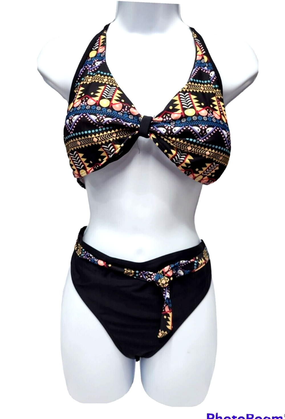 2-piece Swimsuit Black with Aztec Print size 11