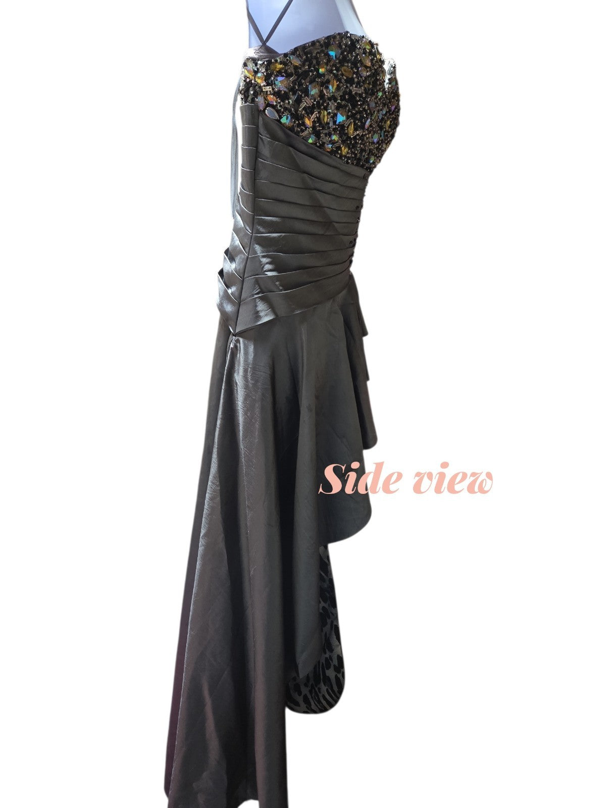 Embellishend Satin Animal Print Short/long Dress Size Small