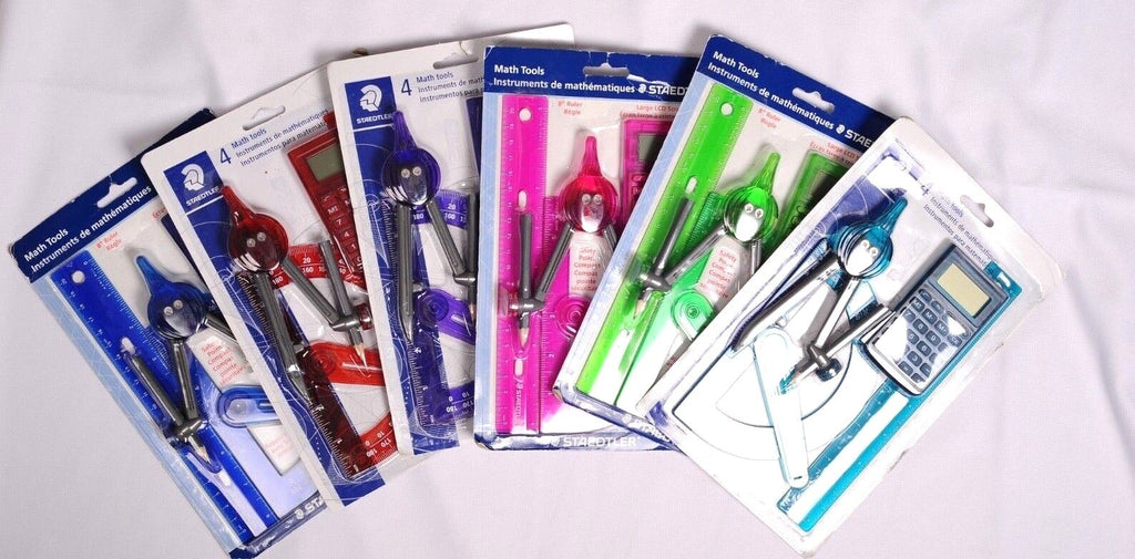 Staedtler 4 Piece Set Math Instruments Ruler Protractor Compass Calculator