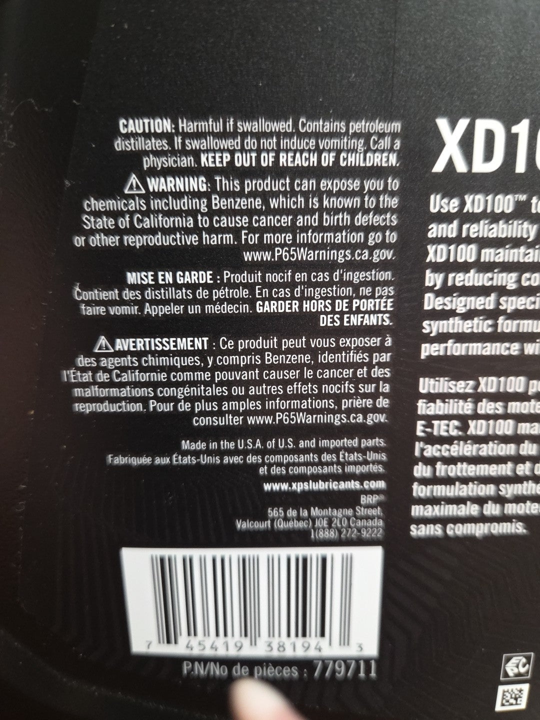 Johnson Evinrude OMC OEM XPS XD100 Synthetic Formula DI Engine Oil, 779711