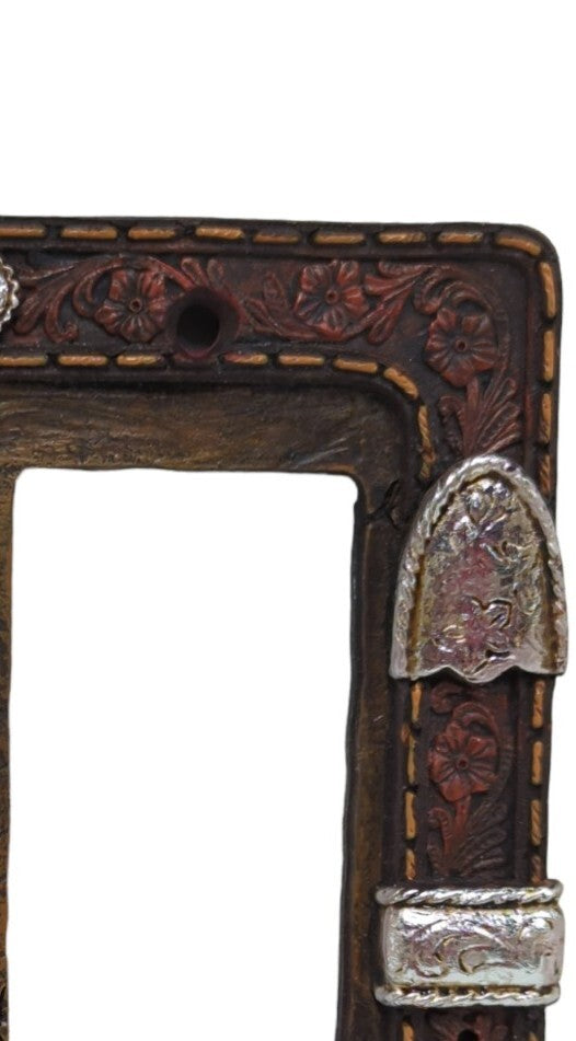 Silver Belt Buckle Switch Plate Covers Faux Leather Look Rustic Western Decor