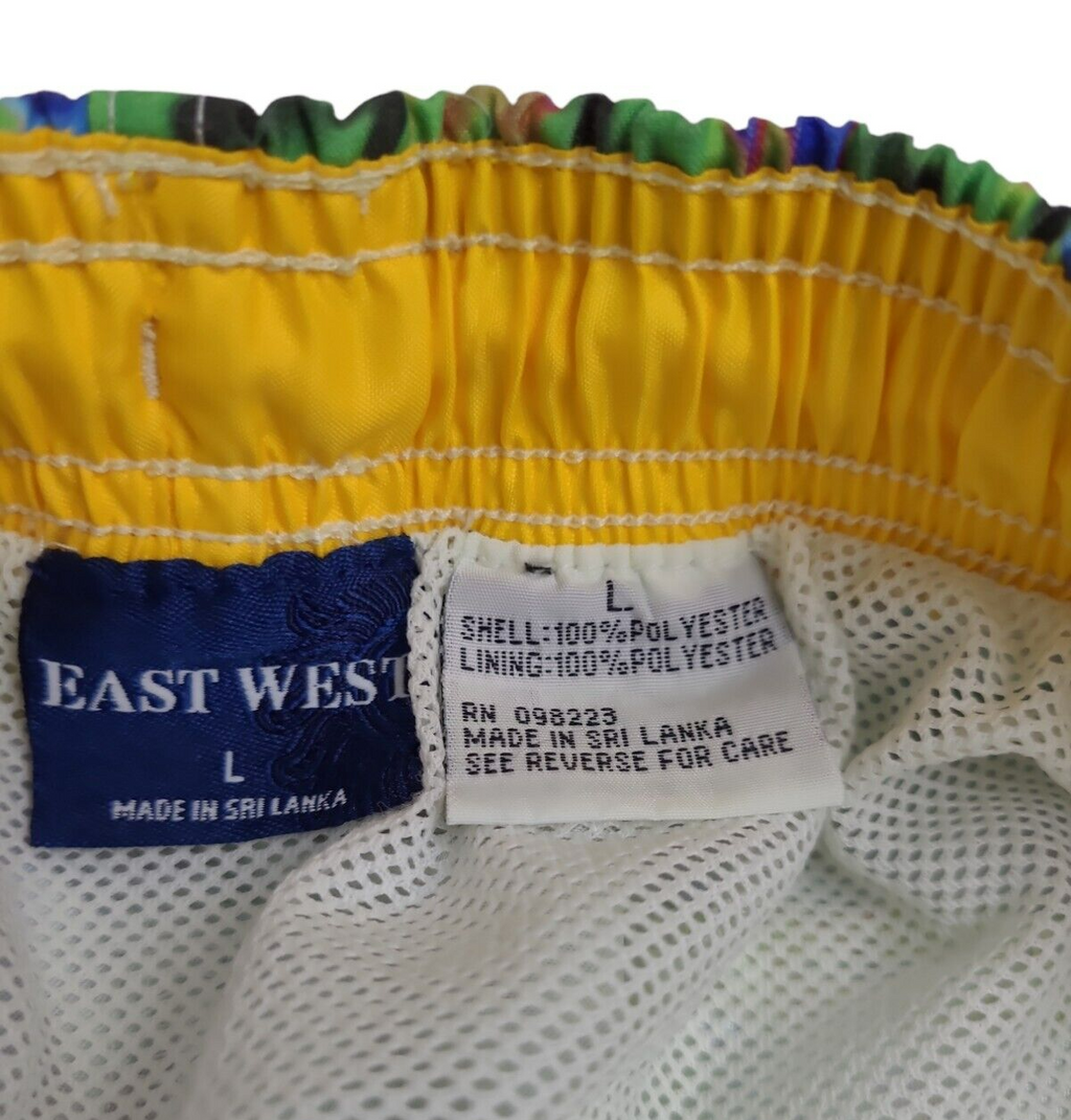 East West mens green & yellow swim trunks size Large