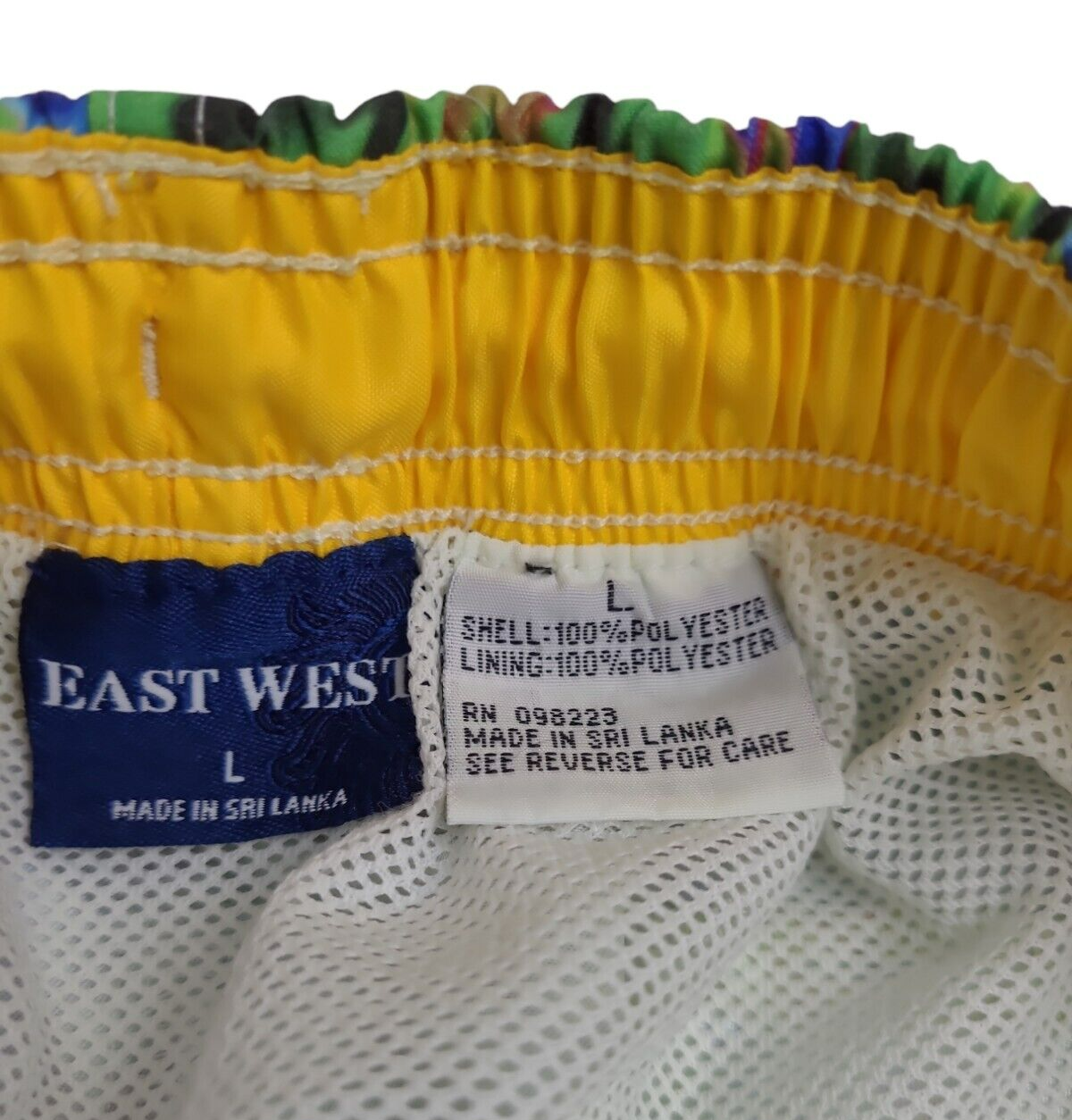 East West mens green & yellow swim trunks size Large