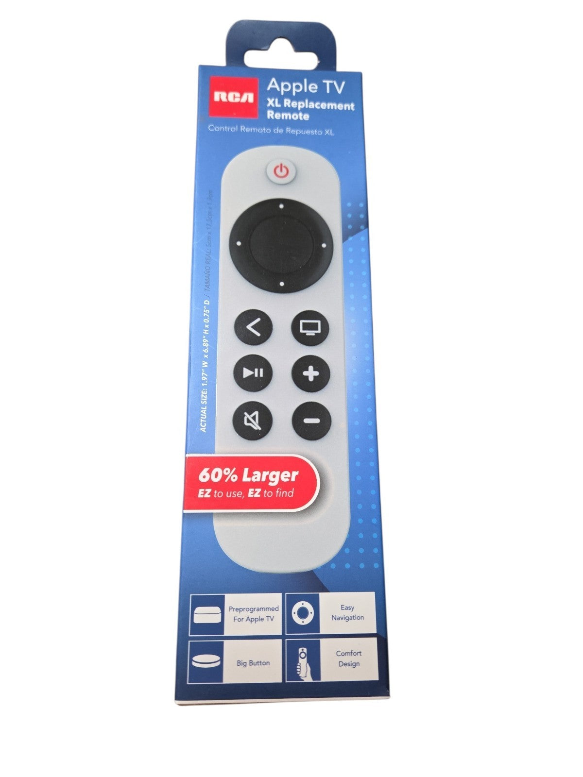 RCA APPLE TV Replacement Remote XL 60% Larger Easy To See Easy To Find  NIB