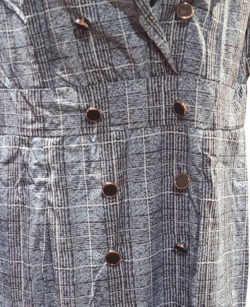 Casual/Flared Ruffled Navy Blue & Black Pinstripe  Dress Size Large.🌟