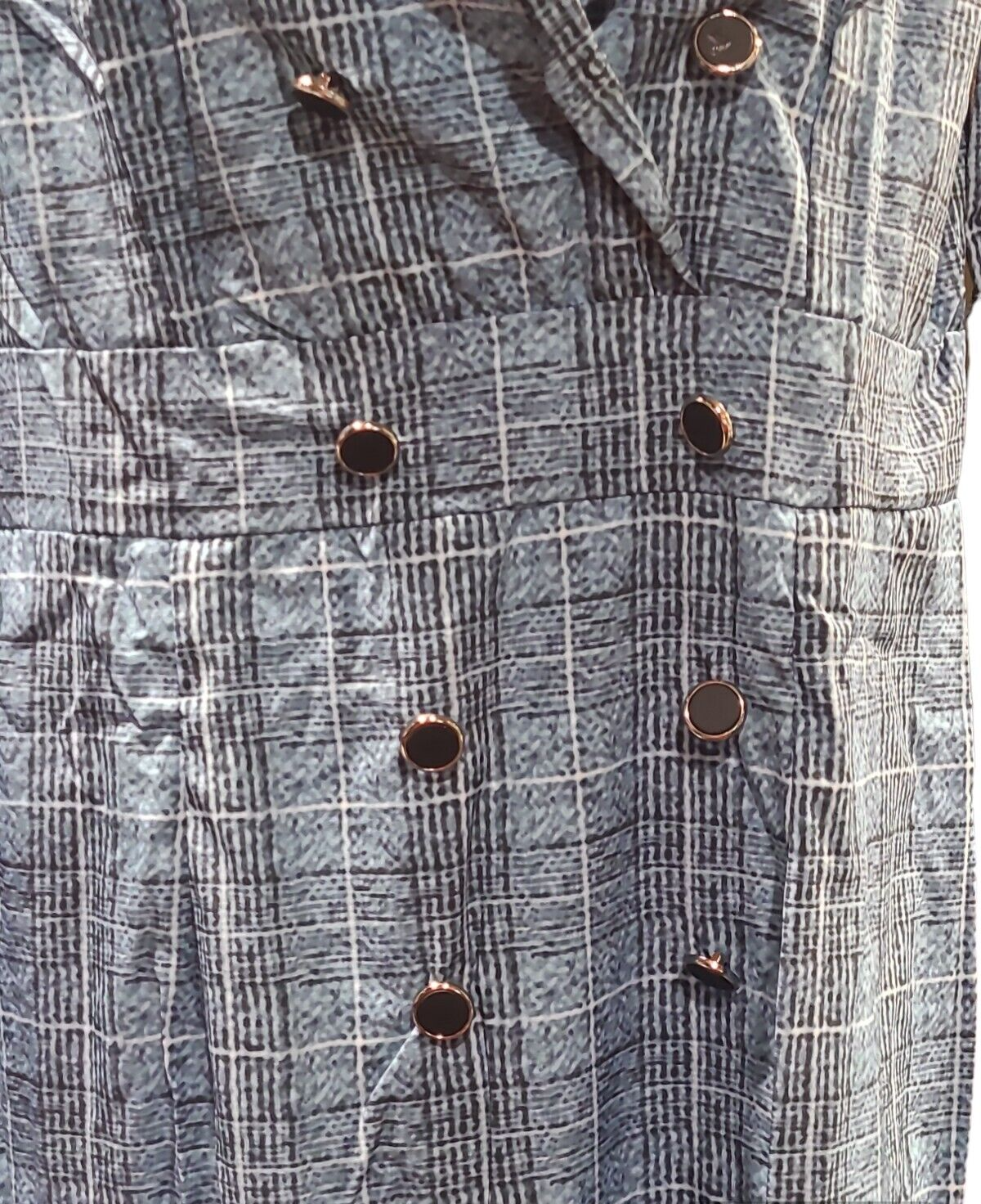 Casual/Flared Ruffled Navy Blue & Black Pinstripe  Dress Size Large.🌟