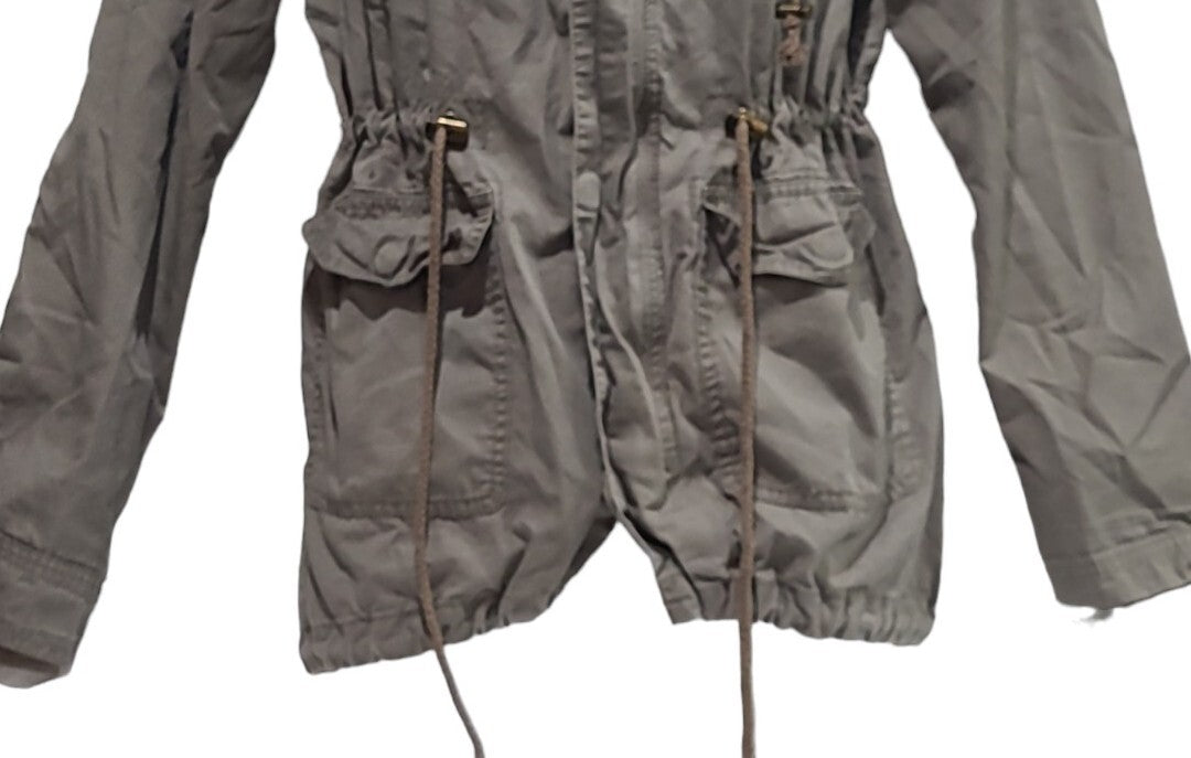 Sans Souci Jacket Utility Womens   LT Brown Pockets Full Zip Snap Hooded Size M