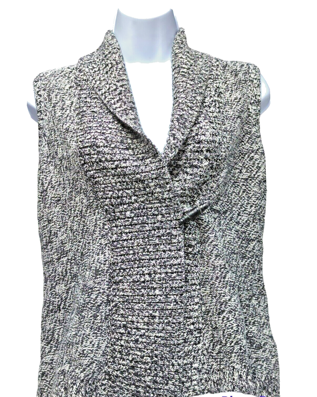 Chaps Petite Womens Charcoal Sleeveless Button Sweater Vest