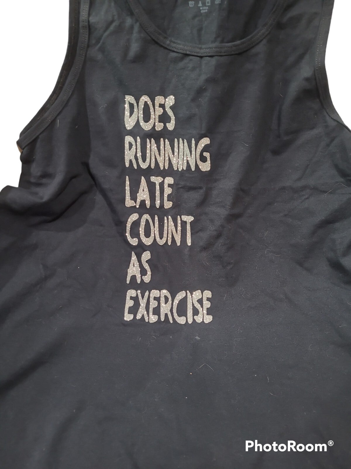 FOL- T-shirt "Does Running Late Count As Exercise?" black & silver