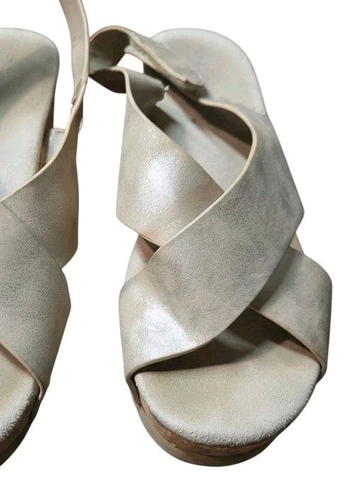 Indigo Rd. Beige Faux Suede Criss Cross Ankle Strap Wedge Heel Sandals