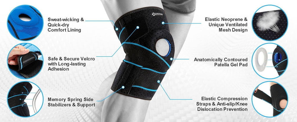 NEW! DOUFURT KNEE BRACE GREY & BLACK LARGE MEN AND WOMAN SUPPORT