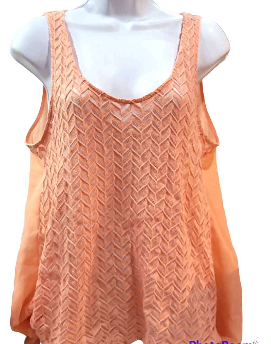 Daytrip Buckle Womens Top Sleeveless Peach Orange Sheer Polyester Large