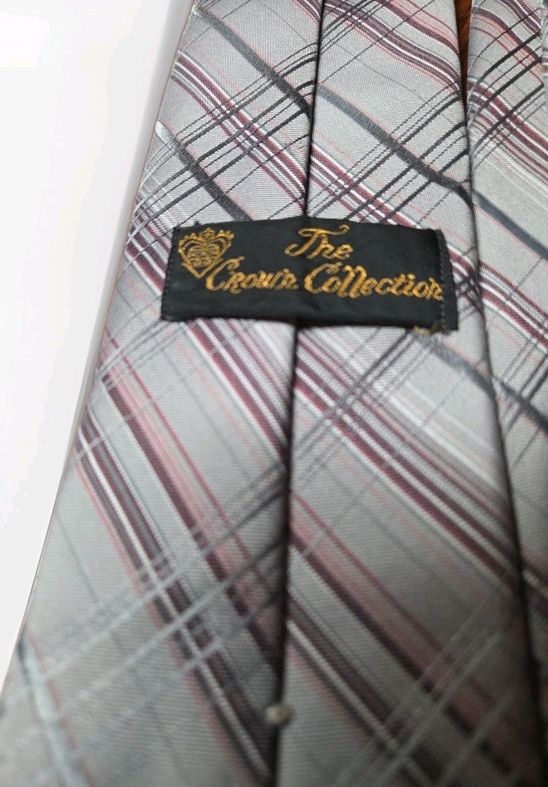 The Crown Collection Men's Striped Tie Light & Dark Gray, Maroon, White