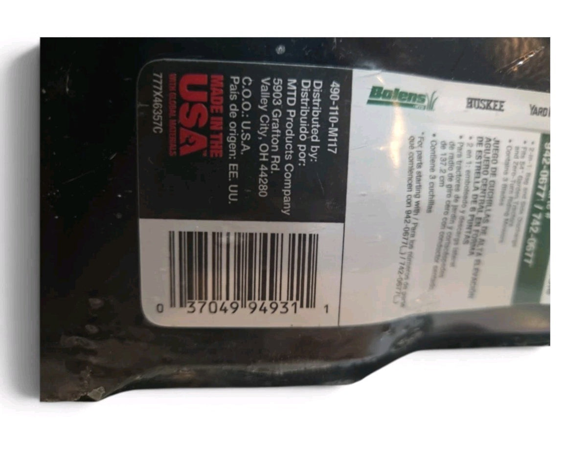 MTD 54 in Hi-Lift Mower Blade Steel Black Fits MTD 54 in Hi-Lift 742-0677B