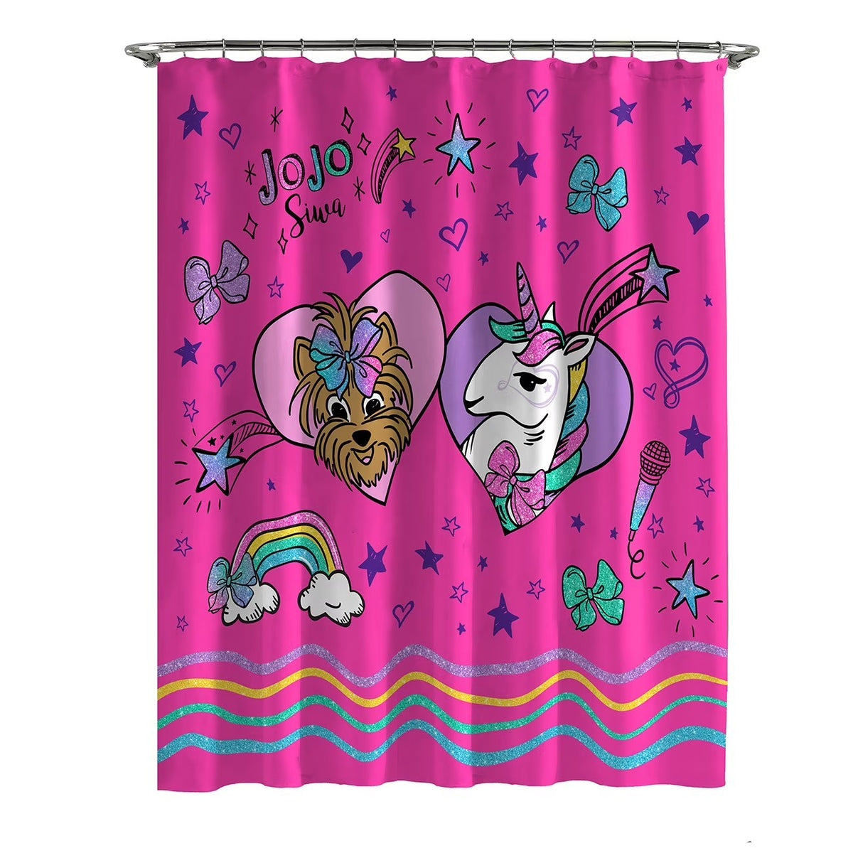 JoJo Siwa Purple Unicorn 13 Piece Shower Curtain and Hooks Set 72 in. x 72 in.