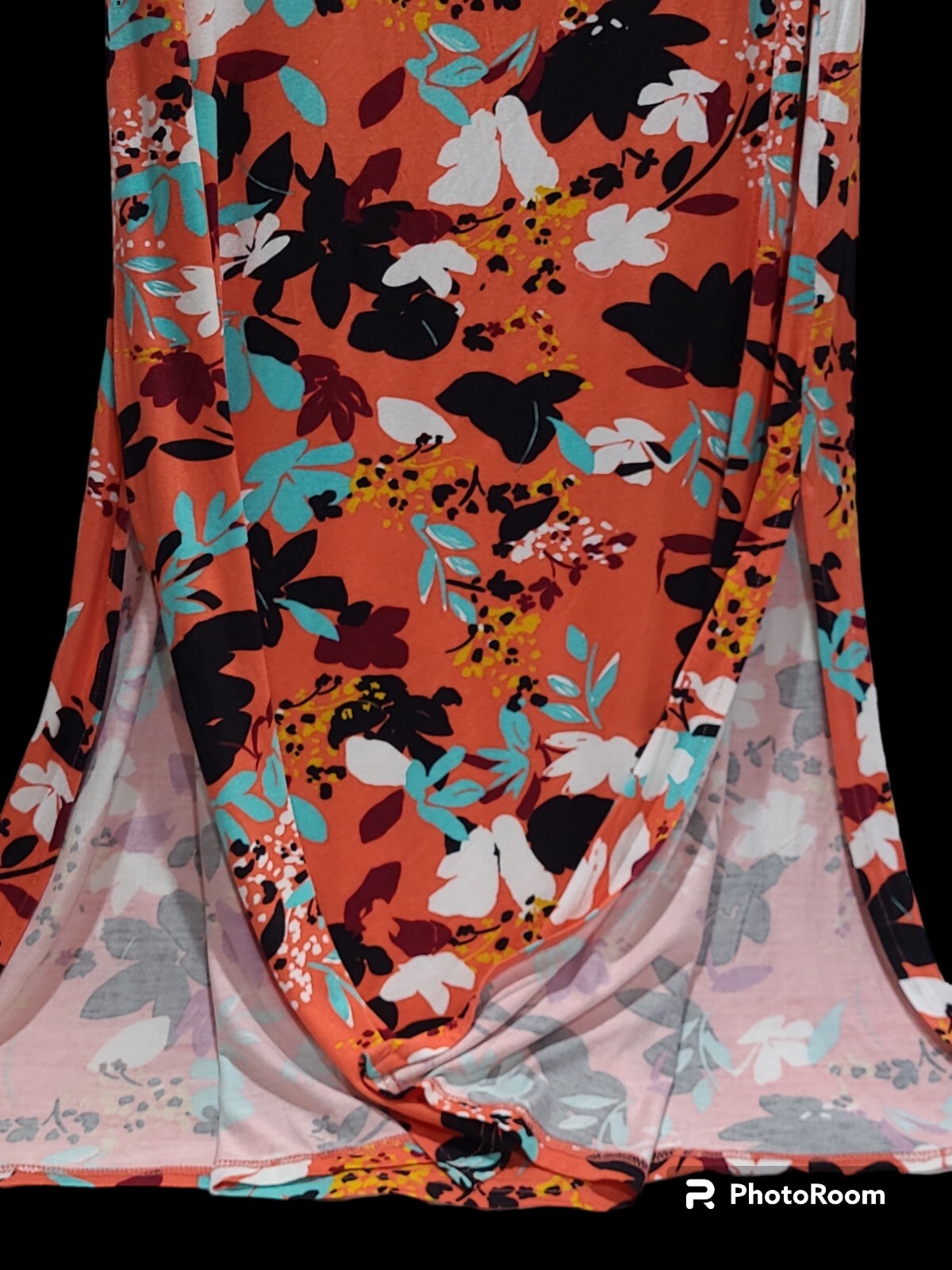 Ladies LILDY L-XL Side Slit Tie Coral Orange Multi-colored Maxi Skirt