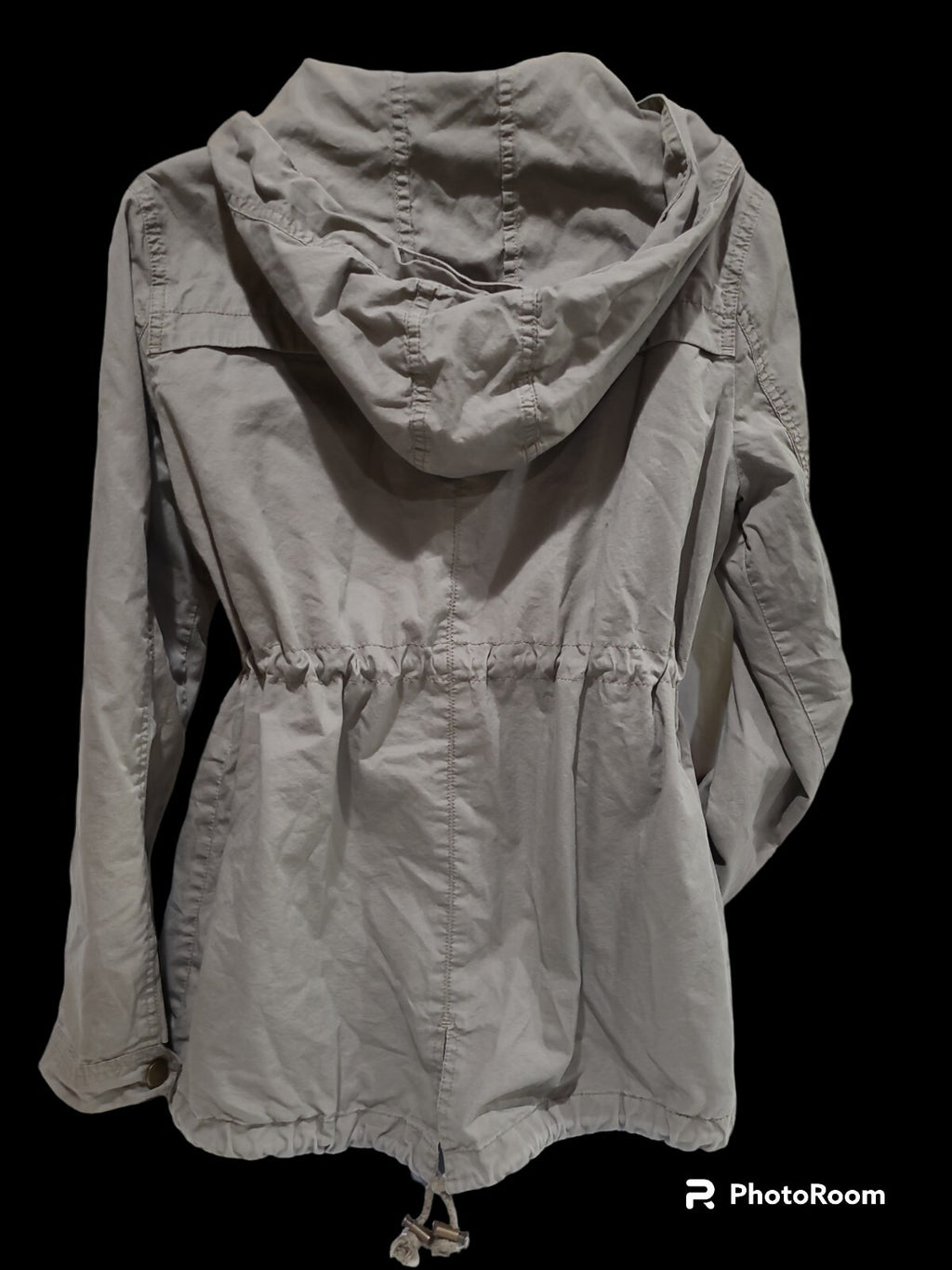 Sans Souci Jacket Utility Womens   LT Brown Pockets Full Zip Snap Hooded Size M