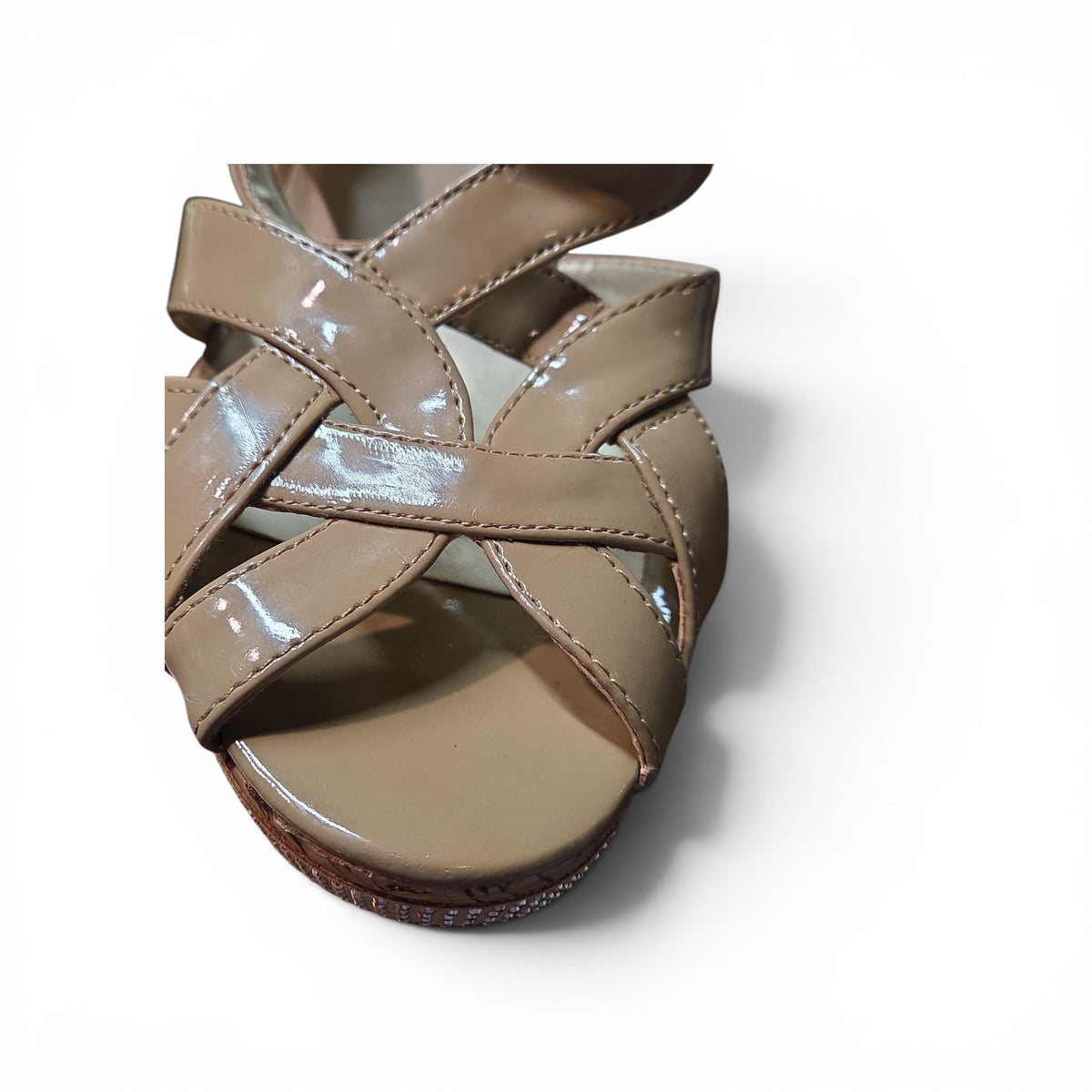 Guess Cork Wedge Heel  Nude, Beige, Women's   Buckle Strap Open Toe Shoe  9.5
