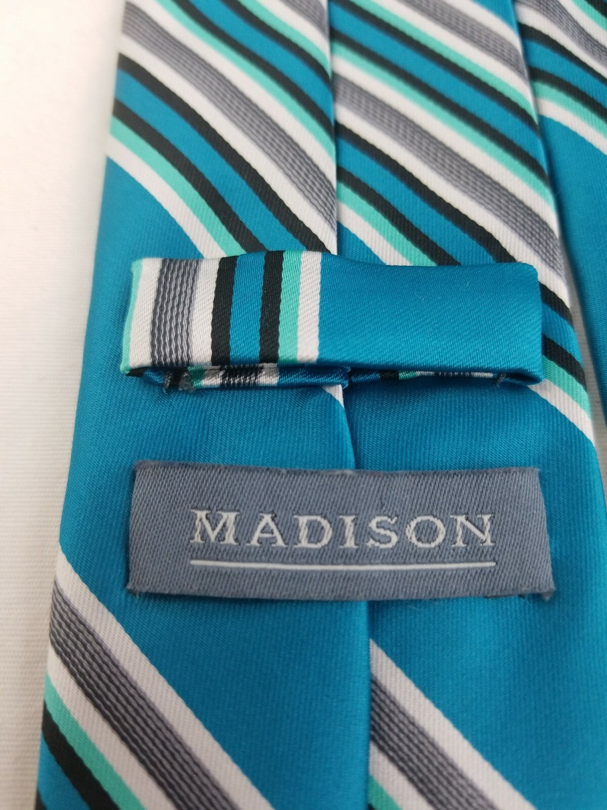Madison Mens Neck Tie Turquoise Striped Tie