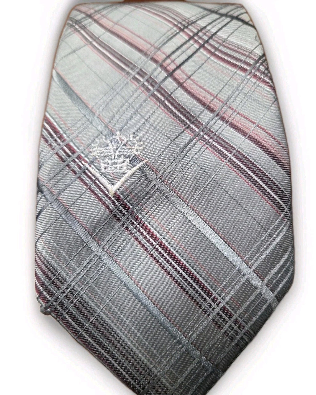 The Crown Collection Men's Striped Tie Light & Dark Gray, Maroon, White