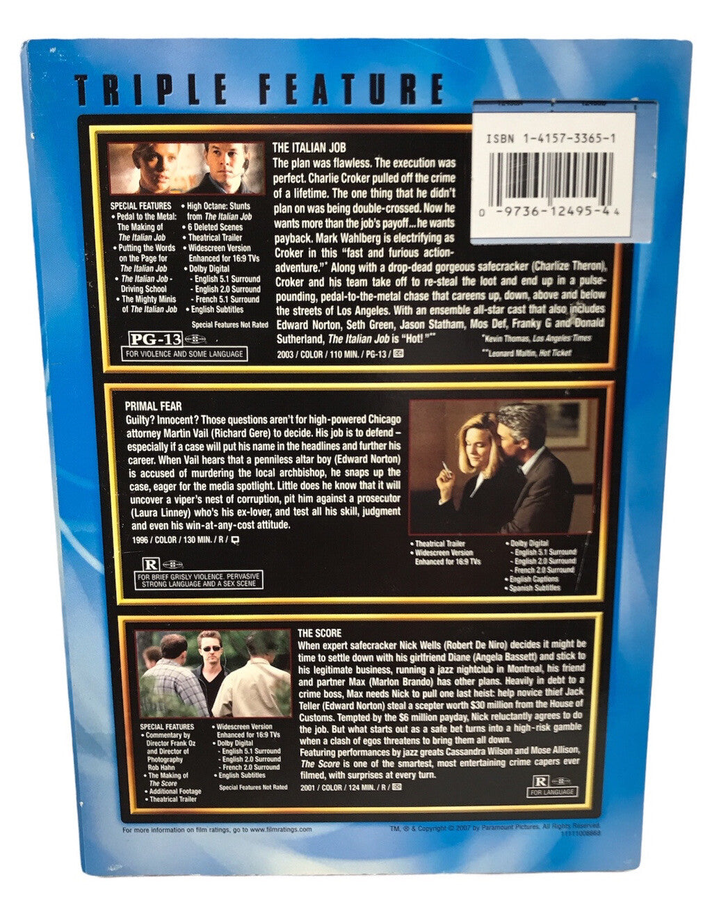 The Italian Job/Primal Fear/The Score (DVD, 2007, 3-Disc Set, Widescreen)