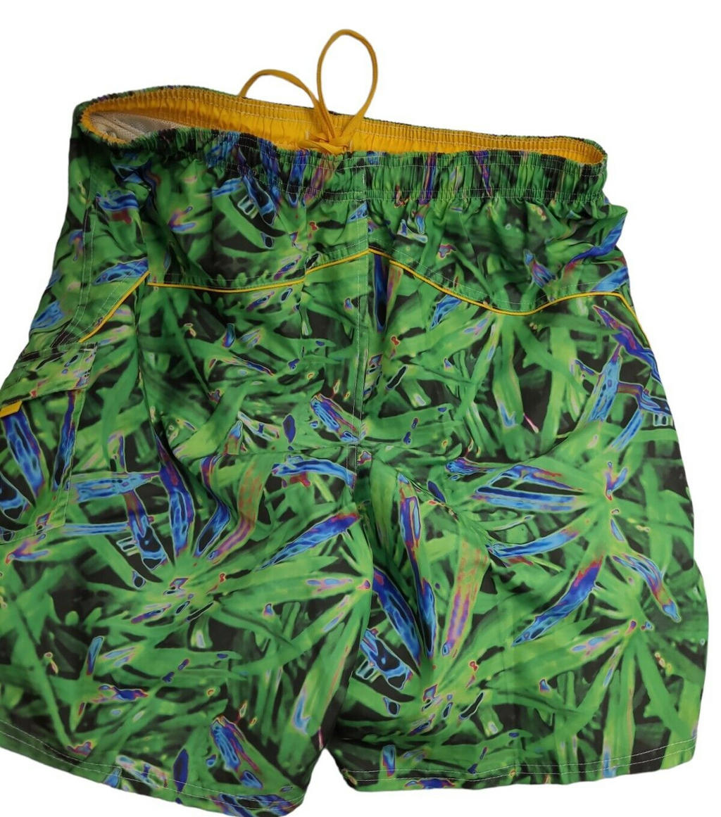 East West mens green & yellow swim trunks size Large