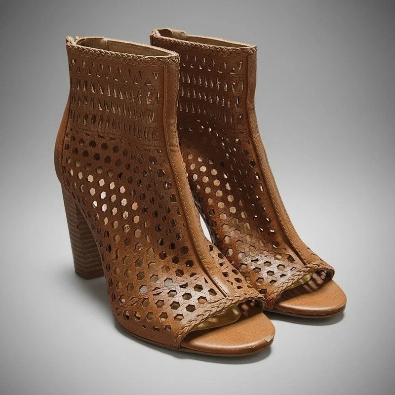 Report Women’s Peep Toe Zip-Up Woven Cutout Booties – Size 7.5 – Taupe/Tan