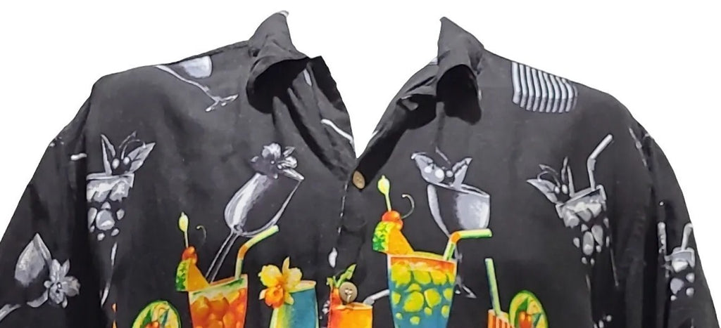 Malibu Dreams Shirt Mens M Black S/S Hawaiian Button Up  Aloha Cocktails