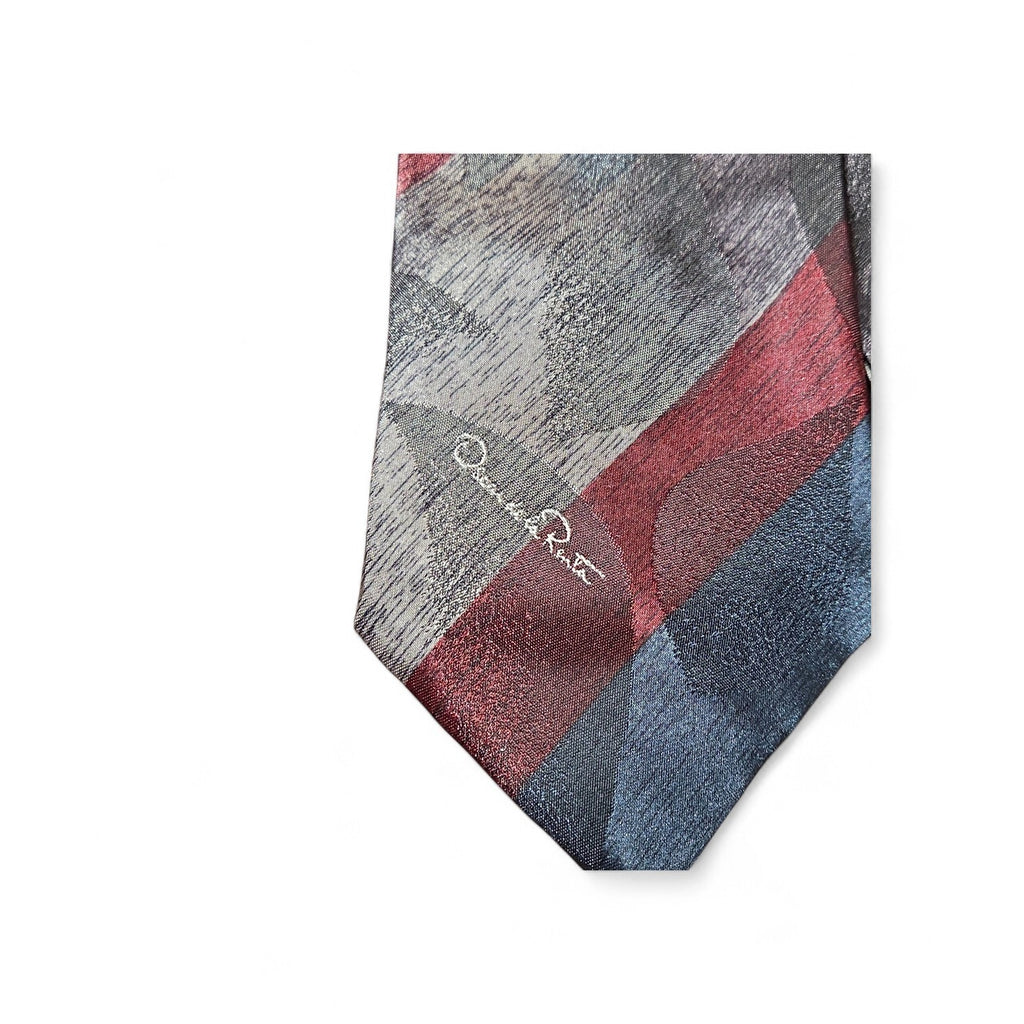 VINTAGE Oscar De La Renta Silk Tie Burgundy, Blue, Gray Abstract Tie