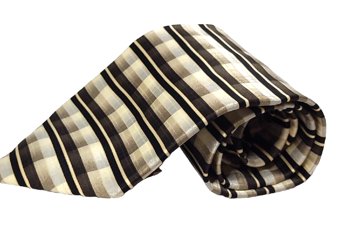 Di Maggio  Men's 100% silk  Handmade Brown Yellow Antique white Neck Tie