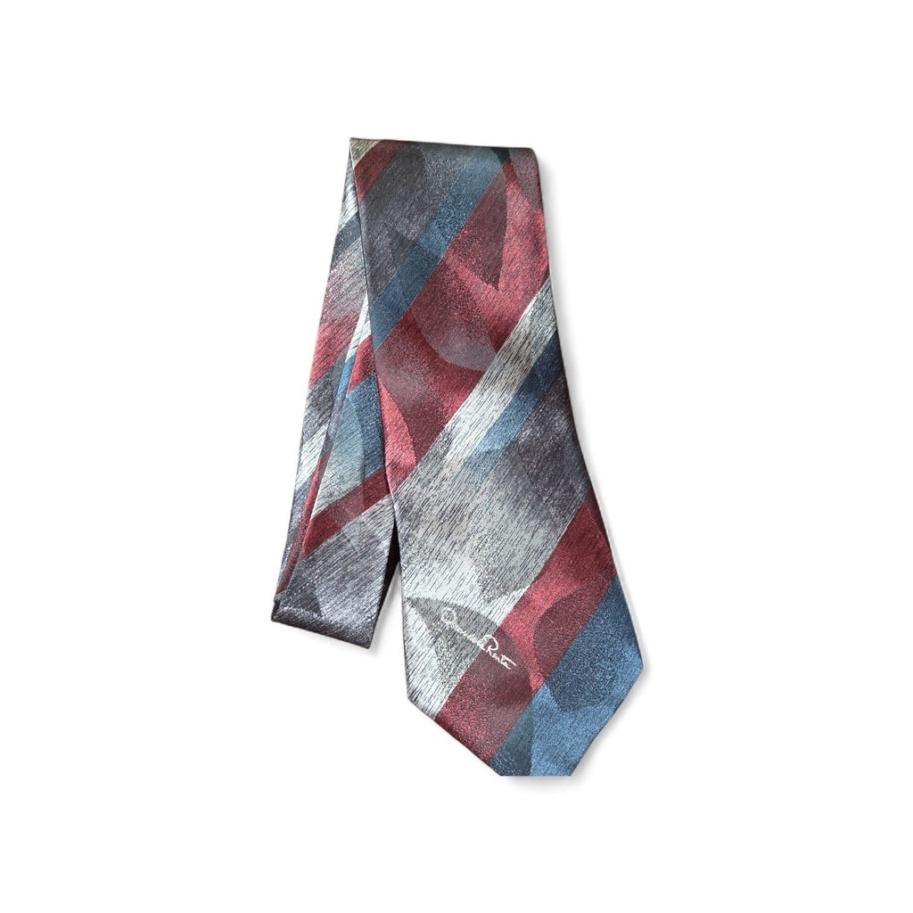 VINTAGE Oscar De La Renta Silk Tie Burgundy, Blue, Gray Abstract Tie