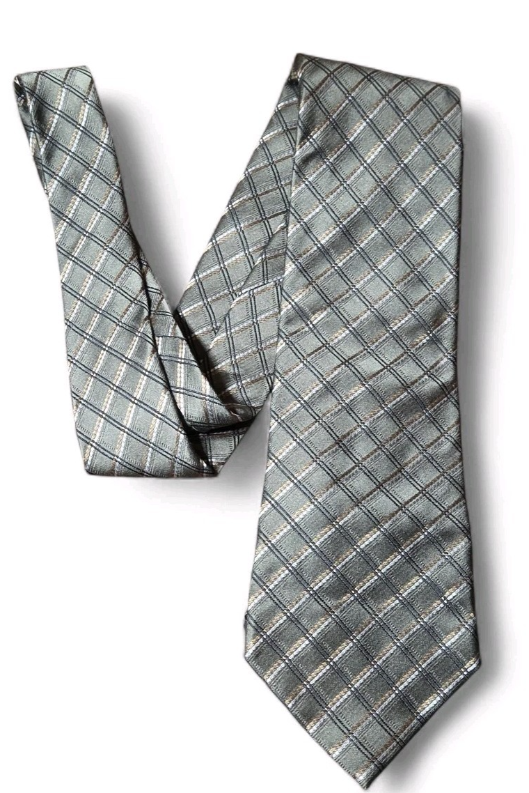 Geoffrey Beene Olive Green, Black, Gold, & White Men's Tie