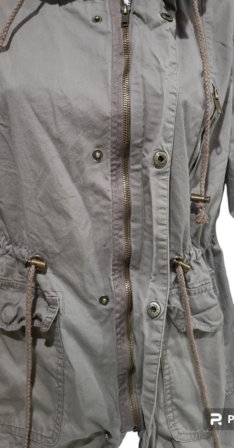 Sans Souci Jacket Utility Womens   LT Brown Pockets Full Zip Snap Hooded Size M