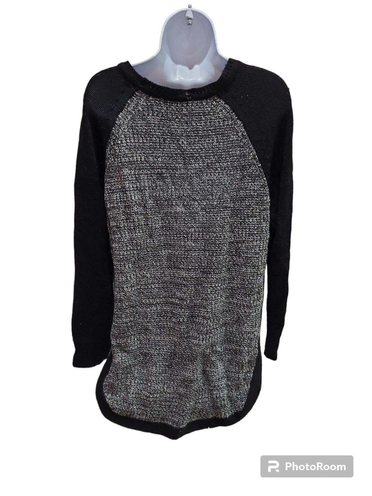 Jason Maxwell Charcoal  white & black loose knit Long sleeve Sweater Size L