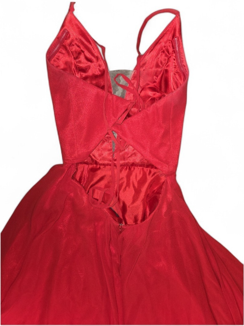 FAVIANA Women's Illusion Plunge Chiffon Gown Red Prom Maxi Dress V Neck Formal 0