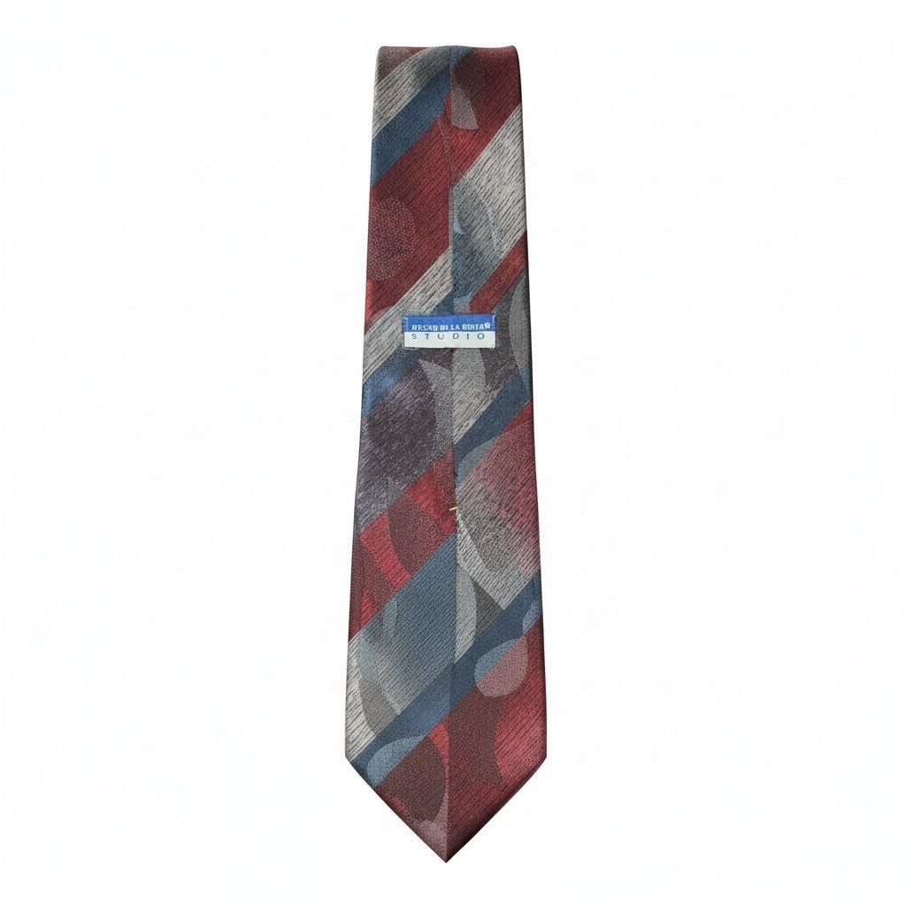 VINTAGE Oscar De La Renta Silk Tie Burgundy, Blue, Gray Abstract Tie