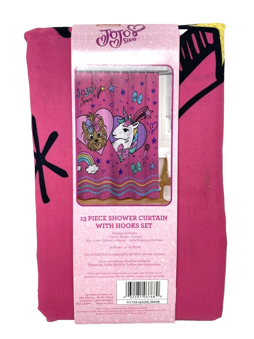 JoJo Siwa Purple Unicorn 13 Piece Shower Curtain and Hooks Set 72 in. x 72 in.
